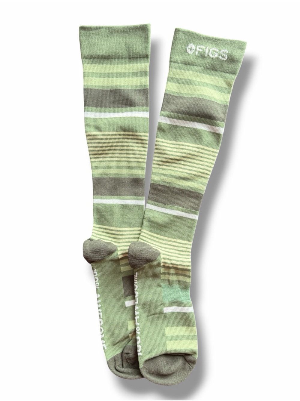 FIGS  Compression Socks  Green Striped Sz Large Unisex Doctor Nurse 100% Awesome